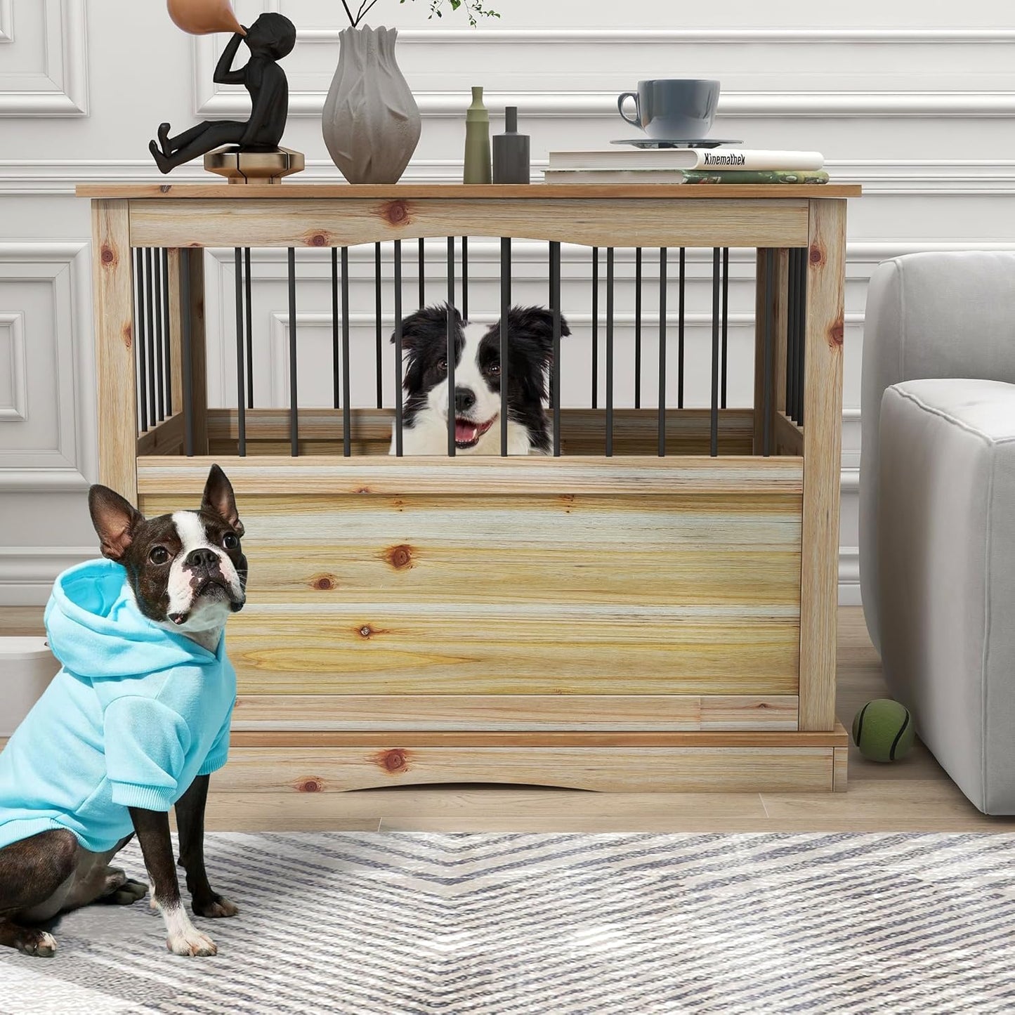 Solid Wood Dog Crates for Medium Dogs, Multifunctional Dog Kennel Furniture, Sufficient Space for Pets Dog Kennel Indoor, Medium Dog Crate Furniture with Reliable Metal Lock