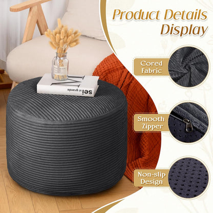 round Ottoman Foot Rest Pouf for Living Room Couch - Soft Plush Hassock