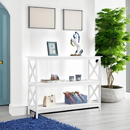 Console Table with 3 Storage Shelves, Entryway Table Sofa Side Table Narrow Long Bookshelf for Hallway Living Room, Accent Furniture, White | Bookshelf, for Hallway, for Living Room, Accent Furniture