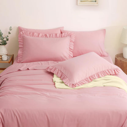 2 Pack Pink Ruffle Pillowcases King Size, 20" X 36" Ruffle Pillow Covers Ultra Soft Microfiber Ruffled Fringe Pillow Shams, Shabby Chic Pillow Cases