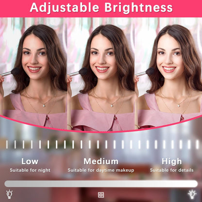 22X17 Inch Lighted Vanity Mirror with Dimmable LED Lights - 3 Color Modes, Smart Touch Control & 360° Rotating Base - Desk Makeup Mirror (White)
