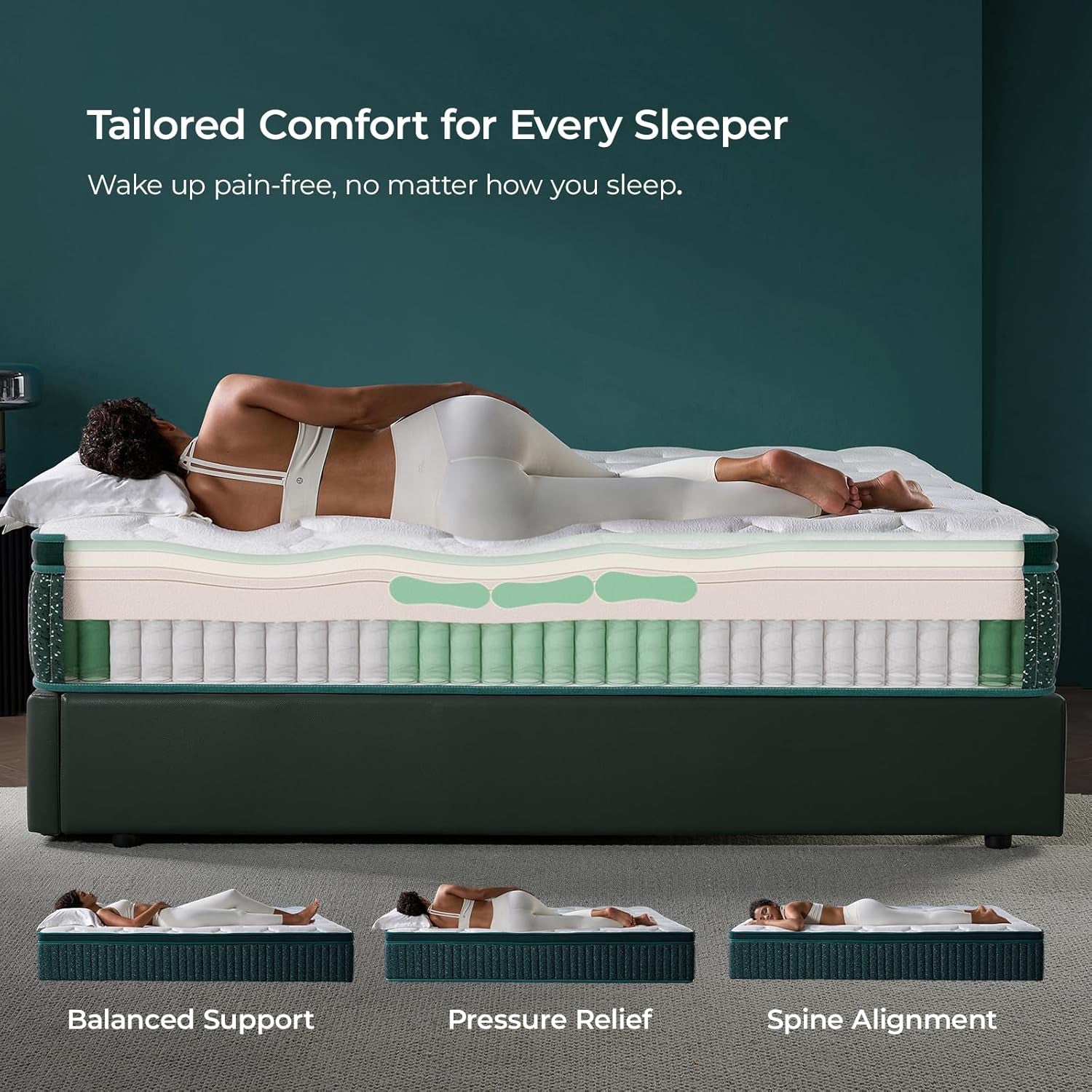 14 Inch Queen Hybrid Mattress – Gel Memory Foam & Pocket Springs – Cooling Comfort, Pressure Relief & Medium Firm Support