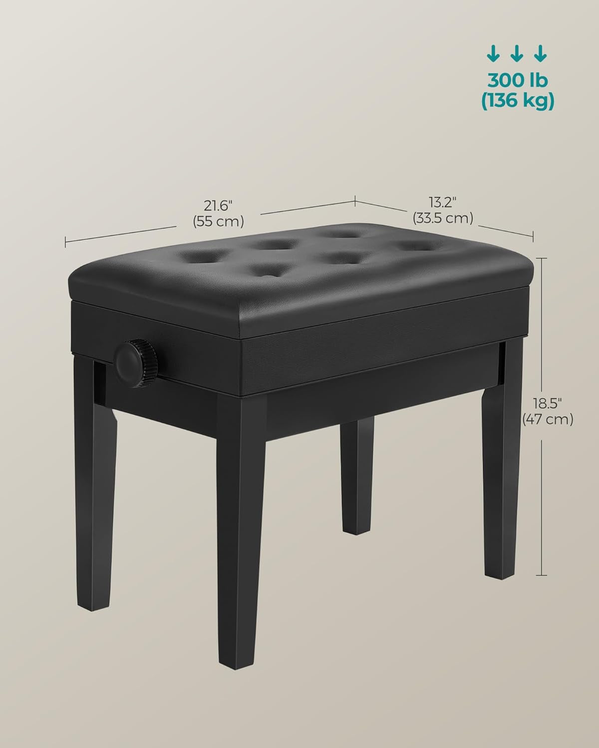 Adjustable Wooden Piano Bench Stool with Sheet Music Storage Black ULPB57H