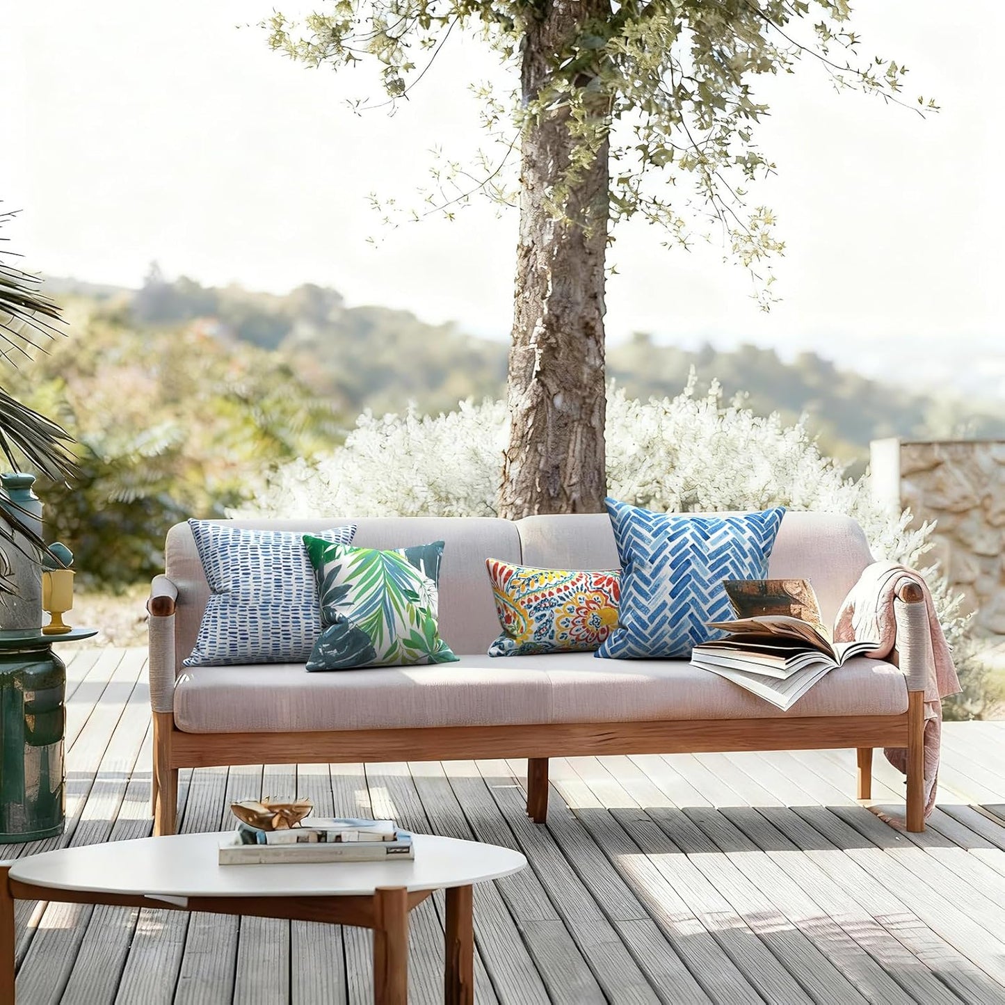 2 Pack Outdoor Pillow Covers ONLY 18X18 Inch, Water-Repellent Square Decorative Cushion Covers for Patio Furniture, Garden, Sofa, a Pebble Blue