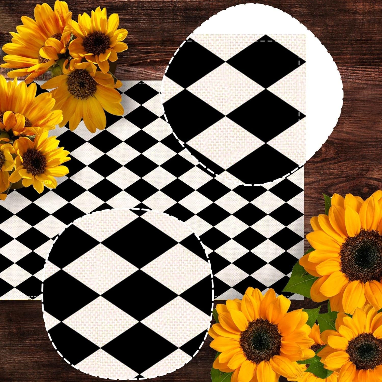 Black White Diamond Table Runner Tea Themed Party Decoration Picnic Holiday Harlequin Checkered Table Cover for Kitchen Dining Room 72Inches Long