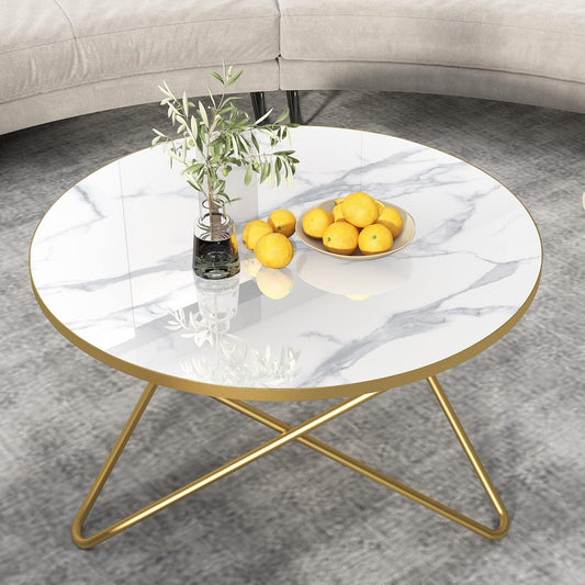 round Coffee Table with White Faux Marble Top