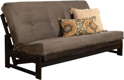 Full Size Futon Frame Set - Convertible Sofa Bed - Hardwood Mocha Finish Suede Gray
