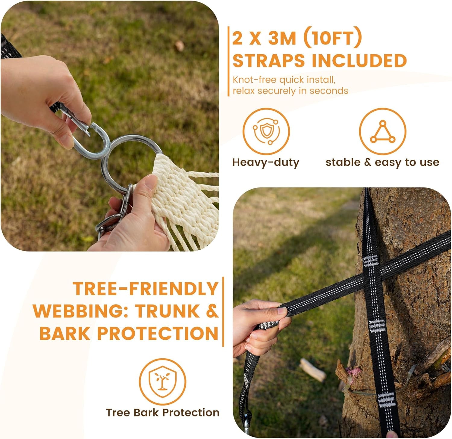 13-FT Polyester Rope Hammock, Double 2 Person Traditional Hand Woven Outdoor Hammock with Spreader Bar, Carabiners, Tree Straps, Chains for outside Patio- Max 450 Lbs, Natural