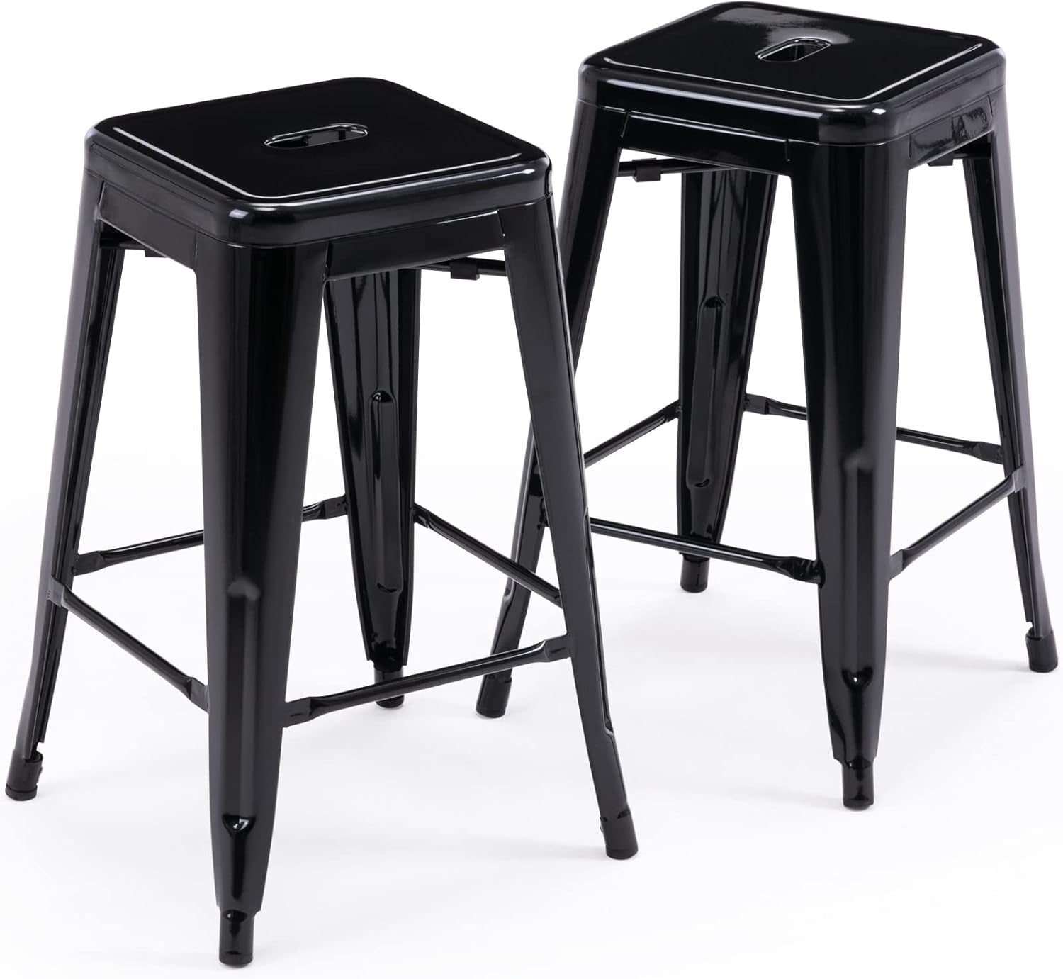 24" Bar Stools Black Backless Metal Barstools Indoor-Outdoor Counter Height Stools with Square Seat, Set of 2 - VF1571001