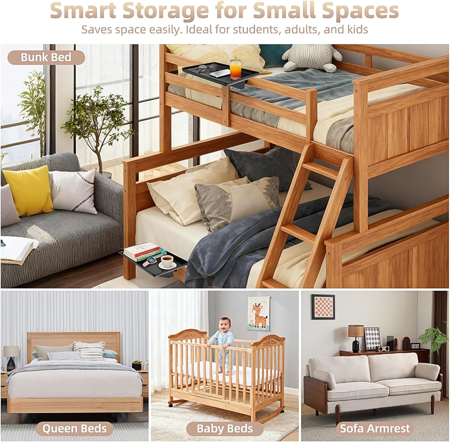 Bedside Shelf Dorm Bunk Bed, Bedside Caddy Shelf Dorm Bed, No Drill College Nightstand Organizer for Personal Items Books Glasses Apartment Bedroom Compact Space Solution Small+Black