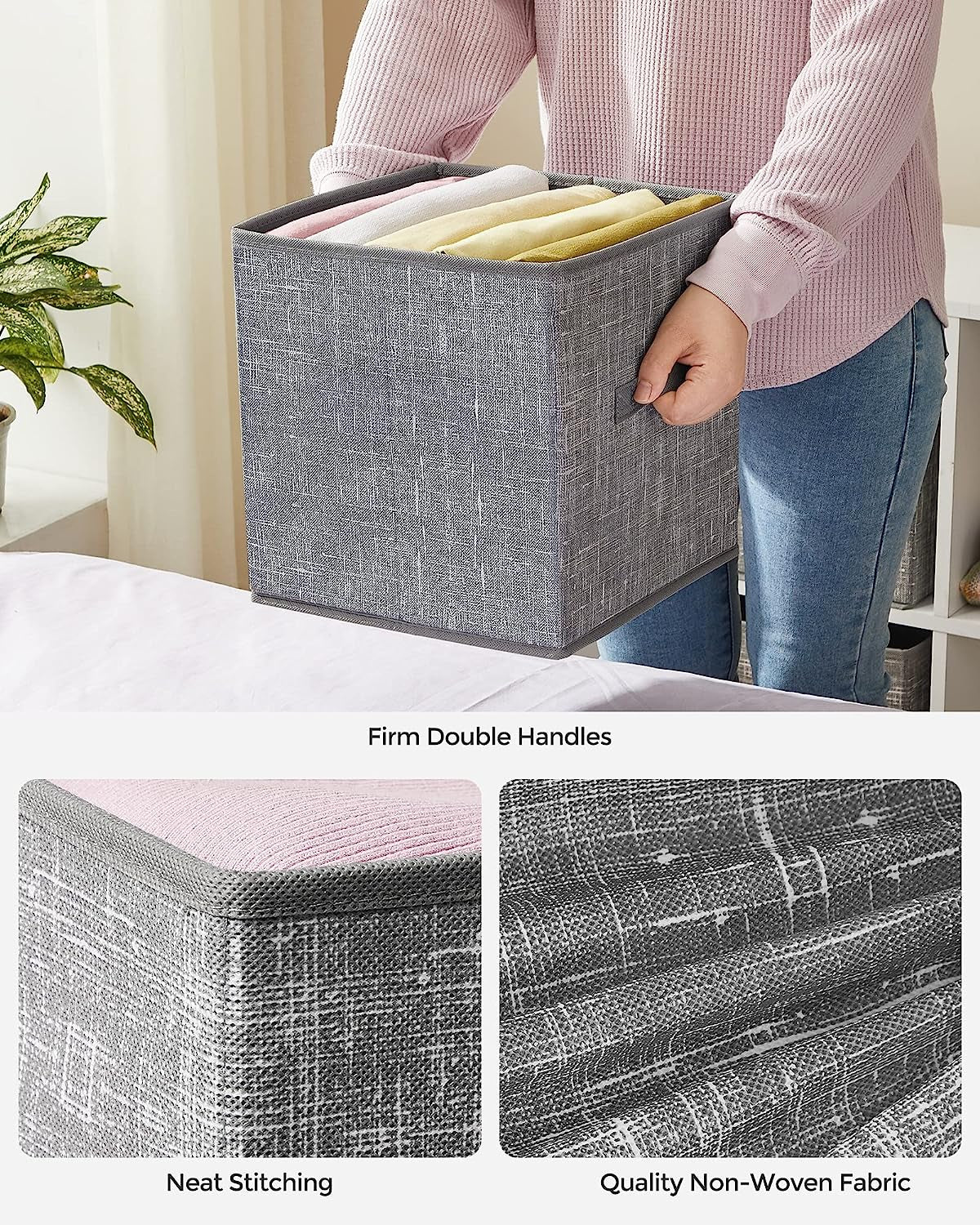 Storage Cubes, 11-Inch Non-Woven Fabric Bins with Double Handles, Set of 6, Closet Organizers for Shelves, Foldable, for Clothes, Cattail Gray UROB26LG