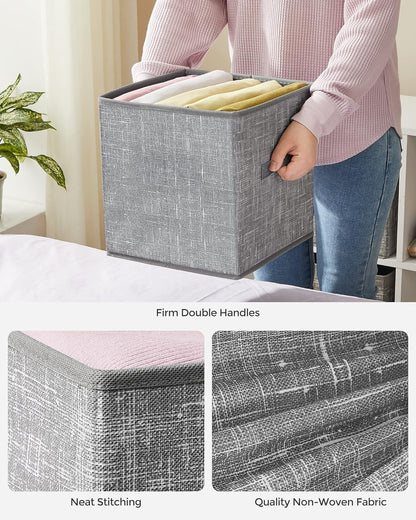Storage Cubes, 11-Inch Non-Woven Fabric Bins with Double Handles, Set of 6, Closet Organizers for Shelves, Foldable, for Clothes, Cattail Gray UROB26LG