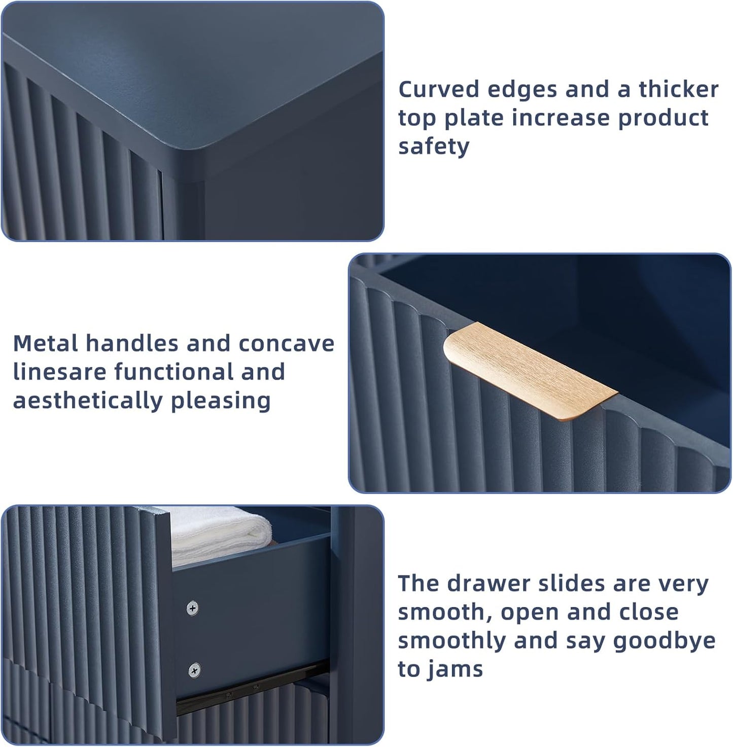 Fluted 6 Drawers Dresser for Bedroom, 48" Wide Modern Chest of Drawers with Metal Handle, Navy Blue Curved Profile Farmhouse Closet Organizer Wood Dressers TV Stand for Living Room, Hallway