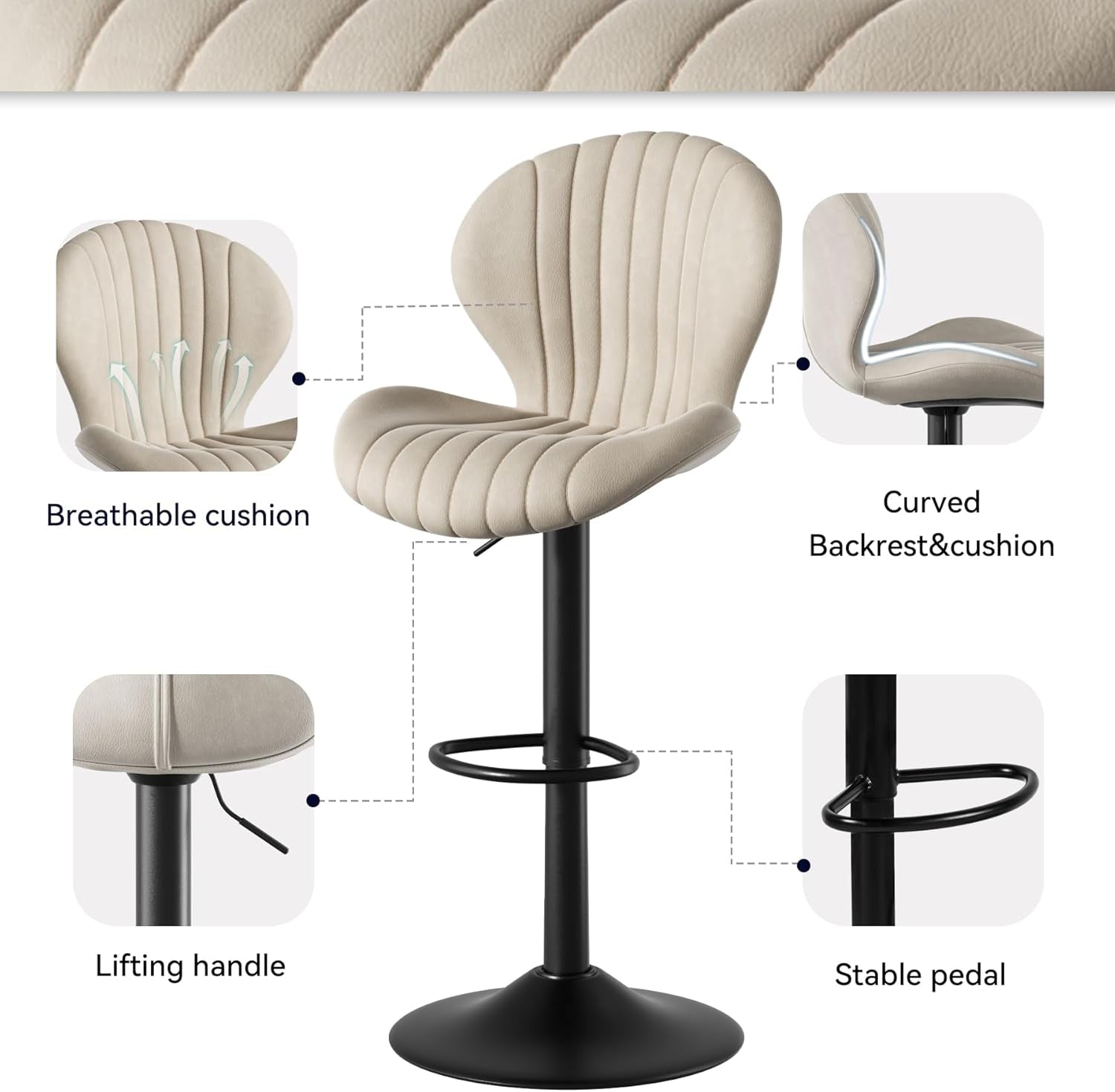 Bar Stools Set of 2 Modern Swivel Bar Chairs, Barstools Counter Height with High Backrest, Easy 3-5 Minute Assembly for Bar, Kitchen, Dining Room Beige