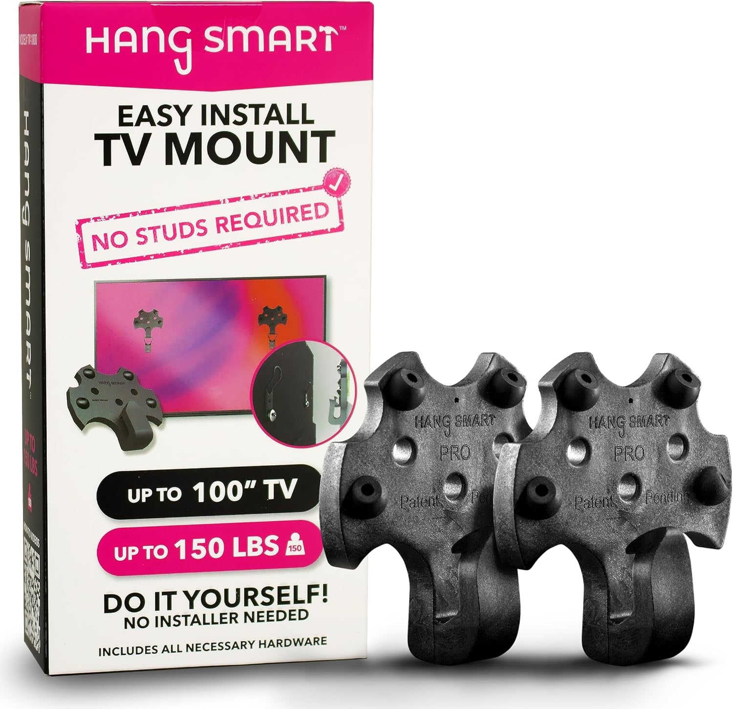 Hangsmart TV® Wall Mount NO Stud - Original & Patented Easy Install, DIY for 19-100" Tvs, Holds up to 150LBS, Fits Most LED LCD Flat Screens & Monitors, Includes Hardware
