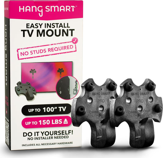 Hangsmart TV® Wall Mount NO Stud - Original & Patented Easy Install, DIY for 19-100" Tvs, Holds up to 150LBS, Fits Most LED LCD Flat Screens & Monitors, Includes Hardware