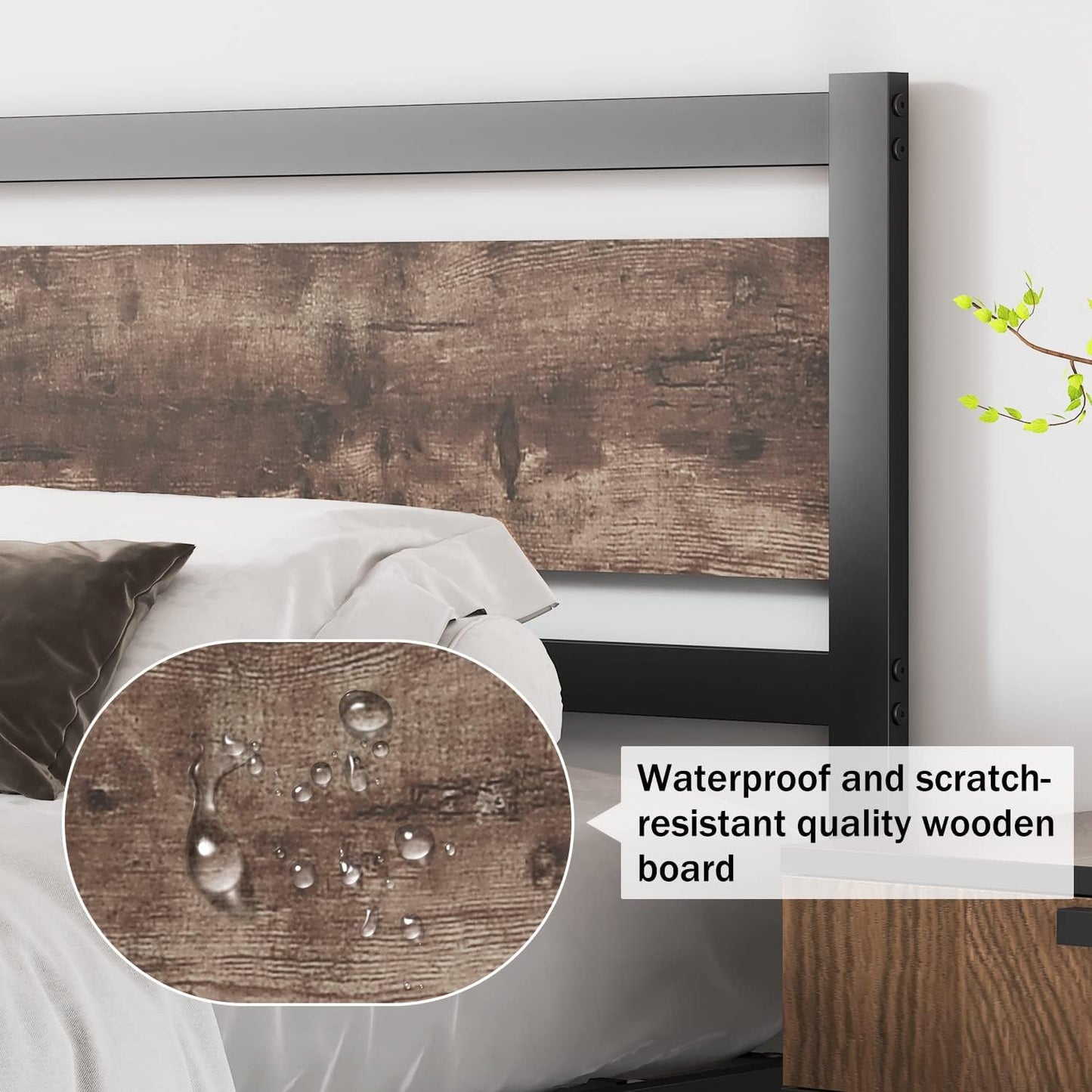 Headboard Only Wooden Headboard with Metal Slats Sturdy Rustic Headboards Easy Assembly, Twin Xl/Queen/King (King)