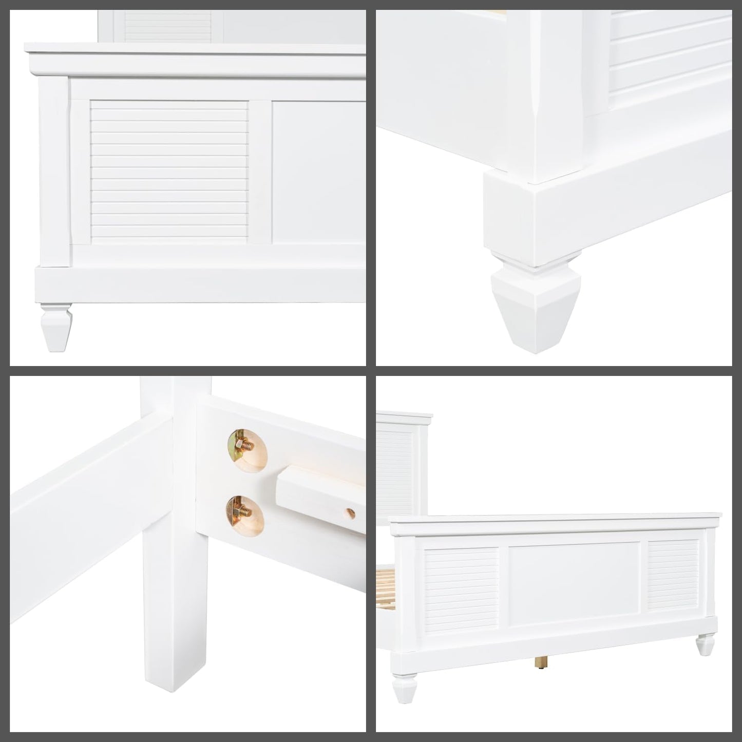 King Size Bed Frame and Wood Headboard, Farmhouse White Platform Bed Frame with Sturdy Wooden Support Slats, No Box Spring Needed, Holds up to 800 Pounds, Noise-Free, Easy Assembly