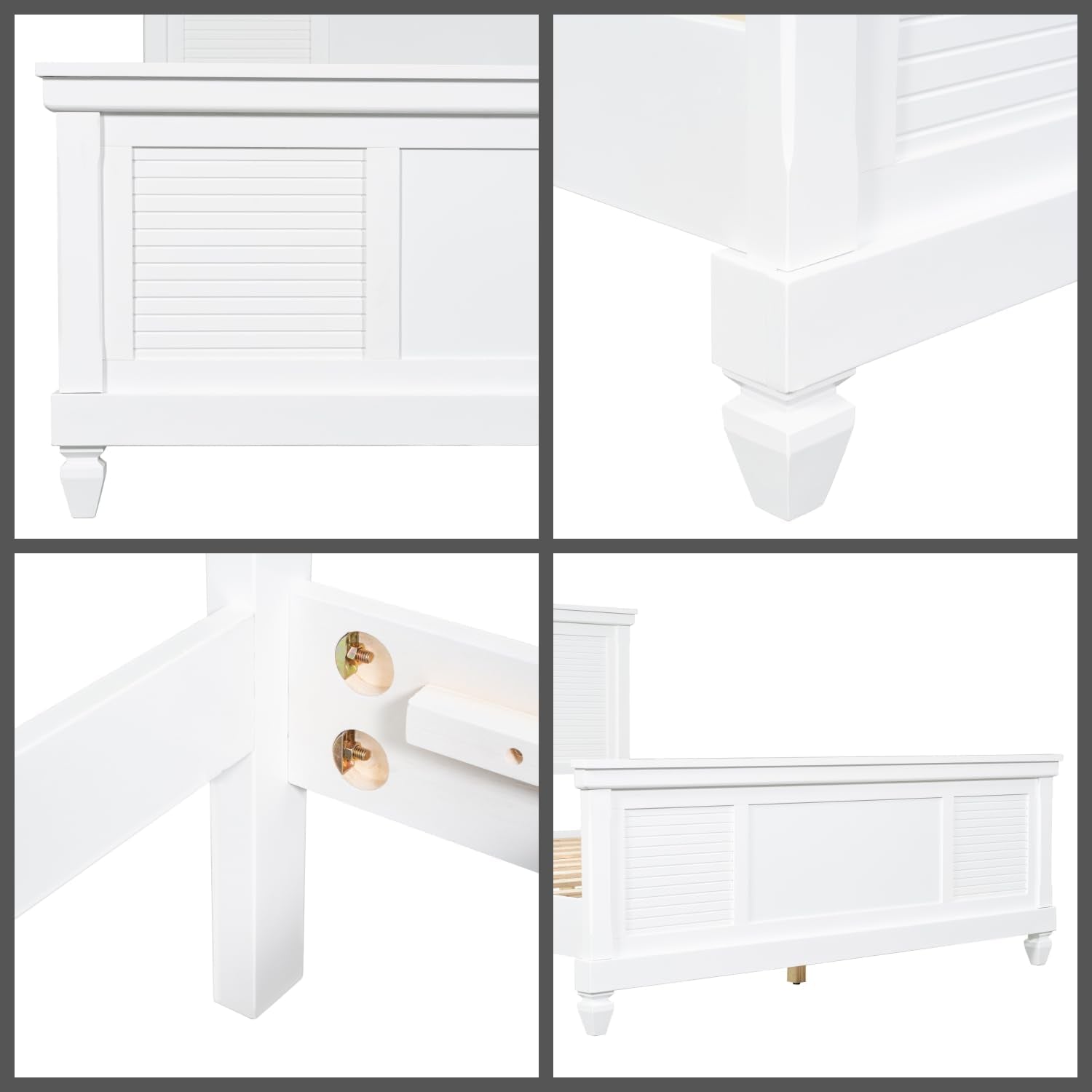 King Size Bed Frame and Wood Headboard, Farmhouse White Platform Bed Frame with Sturdy Wooden Support Slats, No Box Spring Needed, Holds up to 800 Pounds, Noise-Free, Easy Assembly