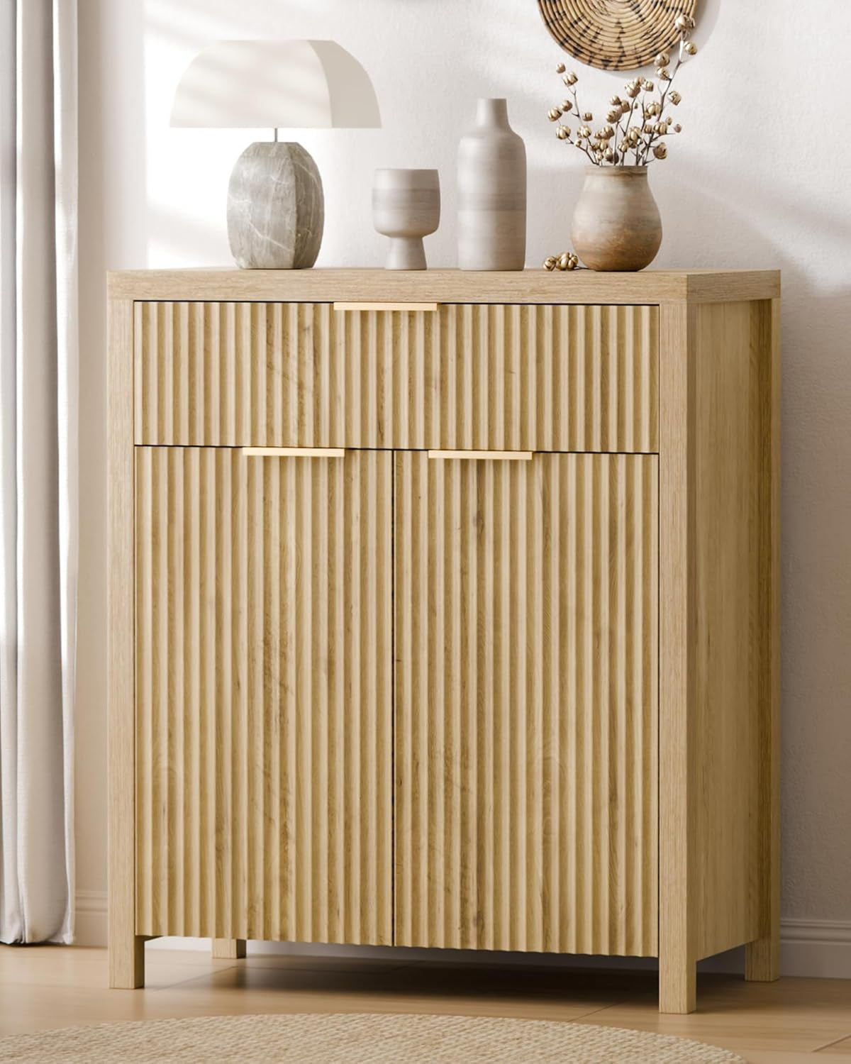 Fluted Buffet Cabinet with Storage Sideboard Cabinet Adjustable Shelves for Kitchen Living Room, Kitchen, Entryway