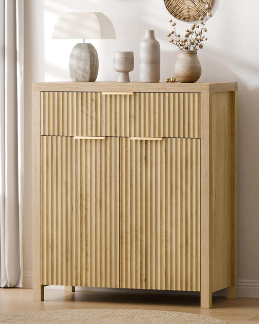 Fluted Buffet Cabinet with Storage Sideboard Cabinet Adjustable Shelves for Kitchen Living Room, Kitchen, Entryway