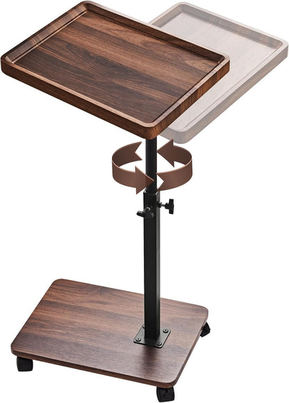TV Tray Table Sofa Side Table Adjustable Height, 360°Swivel Couch Table for Small Spaces, C Shaped End Tables Living Room and Bedroom for Sofa, Bed, Chair, Snack, Living Room (Walnut Brown)