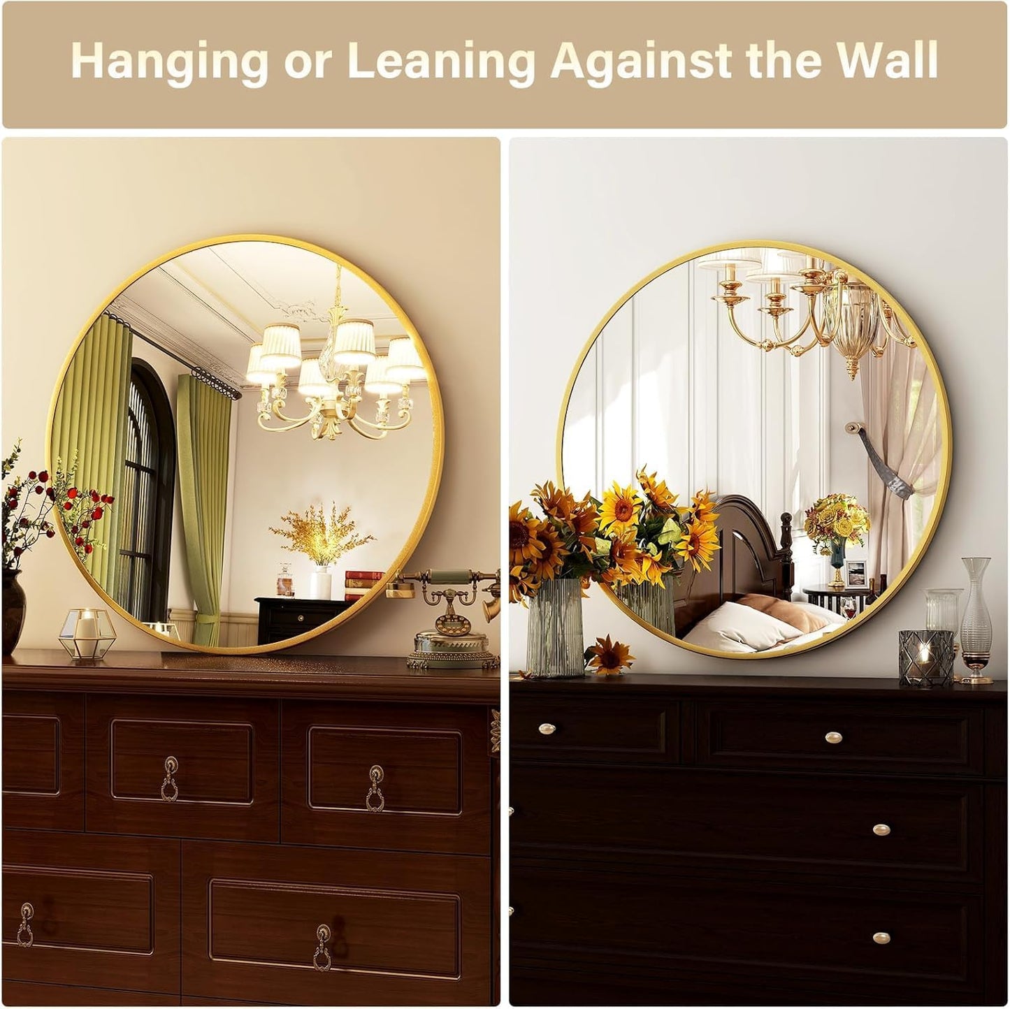 round Mirror 19.6 Gold Wall Mounted Circle Mirrors Vanity Mirror with Brushed Aluminum Alloy Frame Modern Decoration for Bathroom, Living Room, Vanity, Bedroom, Entryway