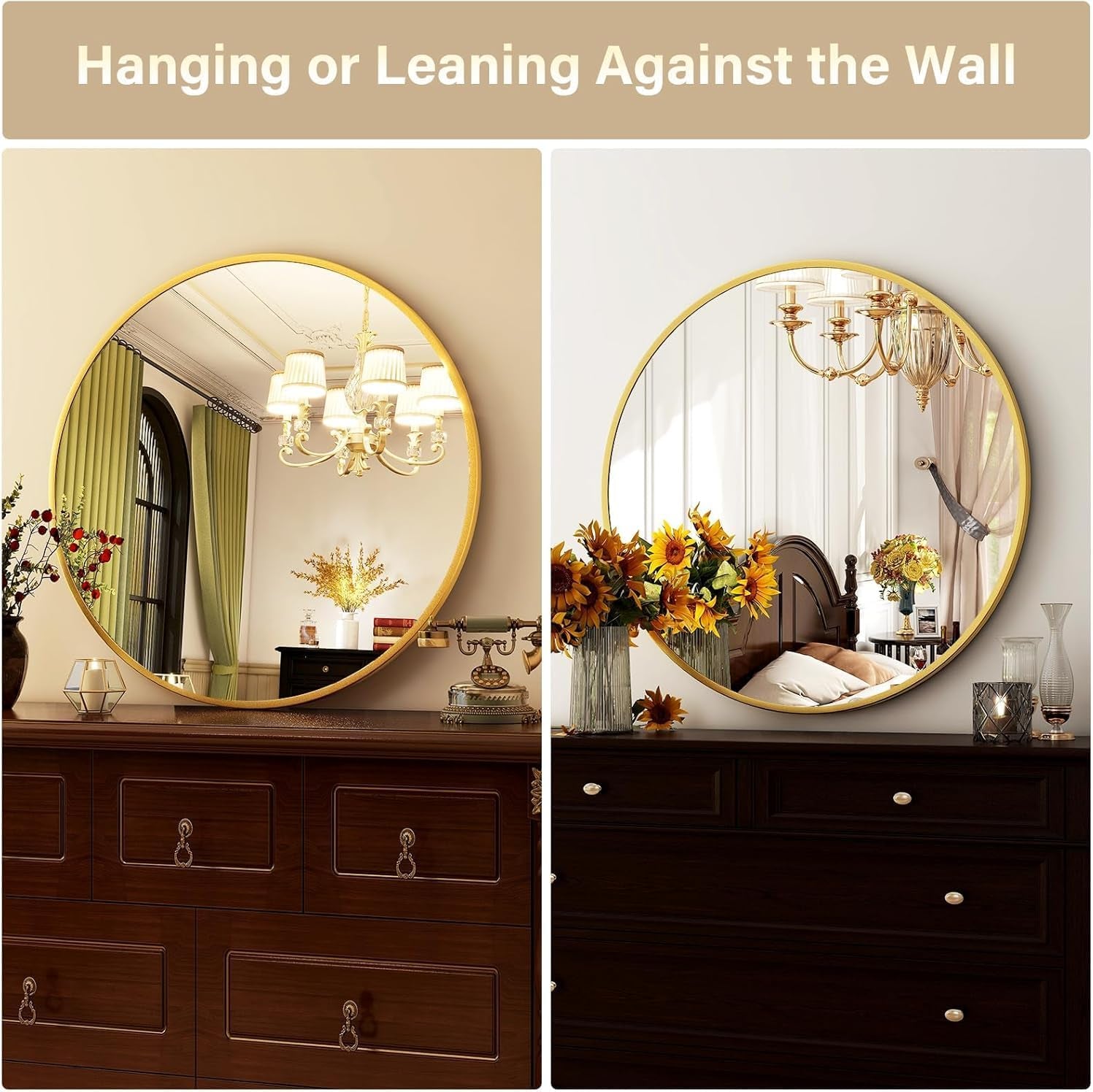 round Mirror 19.6 Gold Wall Mounted Circle Mirrors Vanity Mirror with Brushed Aluminum Alloy Frame Modern Decoration for Bathroom, Living Room, Vanity, Bedroom, Entryway