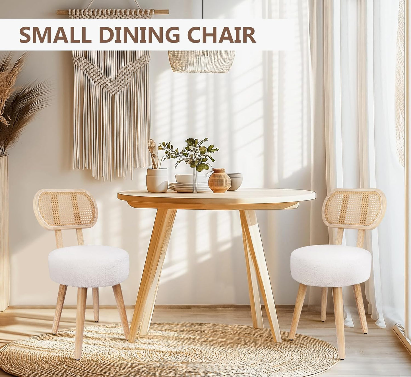 Rattan Dining Chair, Kitchen Dining Room Chairs, Mid Century Modern Boucle Chair, Stylish Upholstered Wood Accent Chair, Cute Sherpa Chair, Living Room Bar Stool Chair, Boho Makeup Vanity Chair, 1 Pc