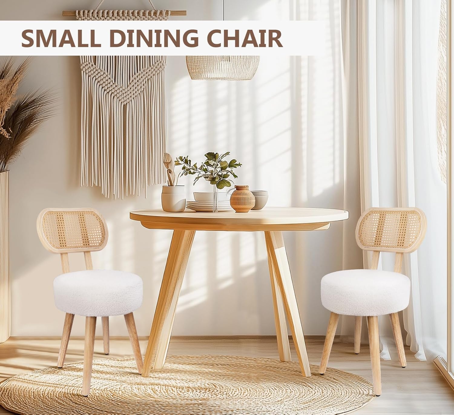 Rattan Dining Chair, Kitchen Dining Room Chairs, Mid Century Modern Boucle Chair, Stylish Upholstered Wood Accent Chair, Cute Sherpa Chair, Living Room Bar Stool Chair, Boho Makeup Vanity Chair, 1 Pc