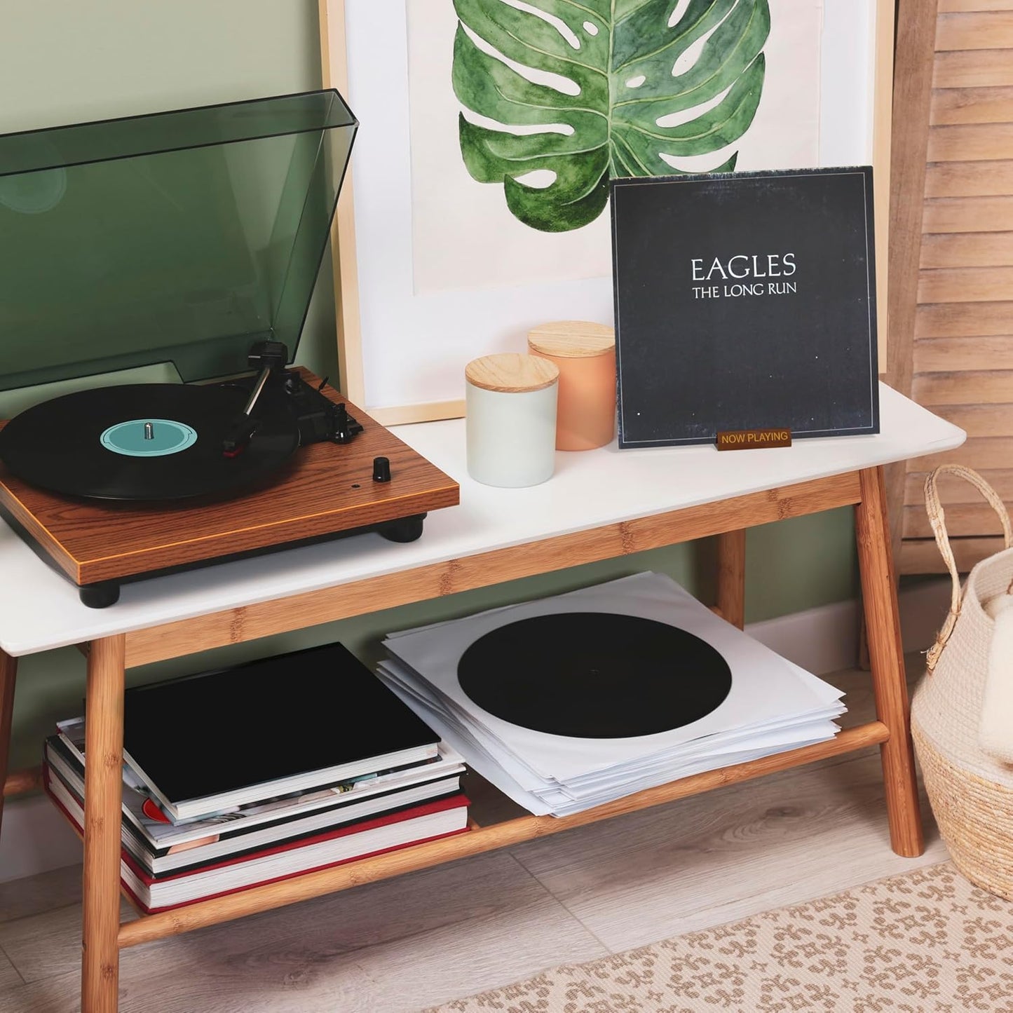 Now Playing Vinyl Record Stand | Wooden Vinyl Record Holder Display | Wood Records Storage Stands for Albums & Turntables Gifts | Now Spinning Vinyl Accessories Rack