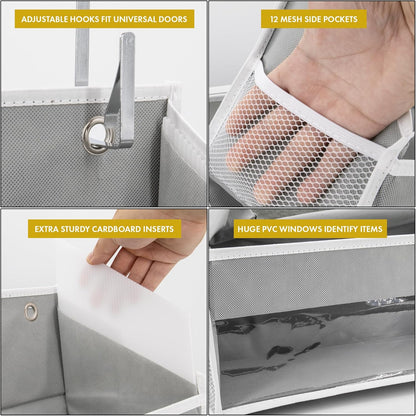 UPGRADED over the Door Organizer Hanging - 100D EXTRA THICK & 50Lbs HUGE CAPACITY 6 Large Front & 12 Side Pockets, over the Door Shoe Organizer, Hanging Closet Organizer (Ivory, 1Pc)