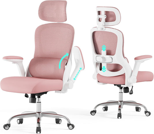 Office Chair Ergonomic Desk Chair, 4000 LBS Home Mesh Office Desk Chairs with Wheels, Computer Chair, Comfortable Gaming Chair with 3D Headrest, High Back Office Chair for Long Hours (Pink)