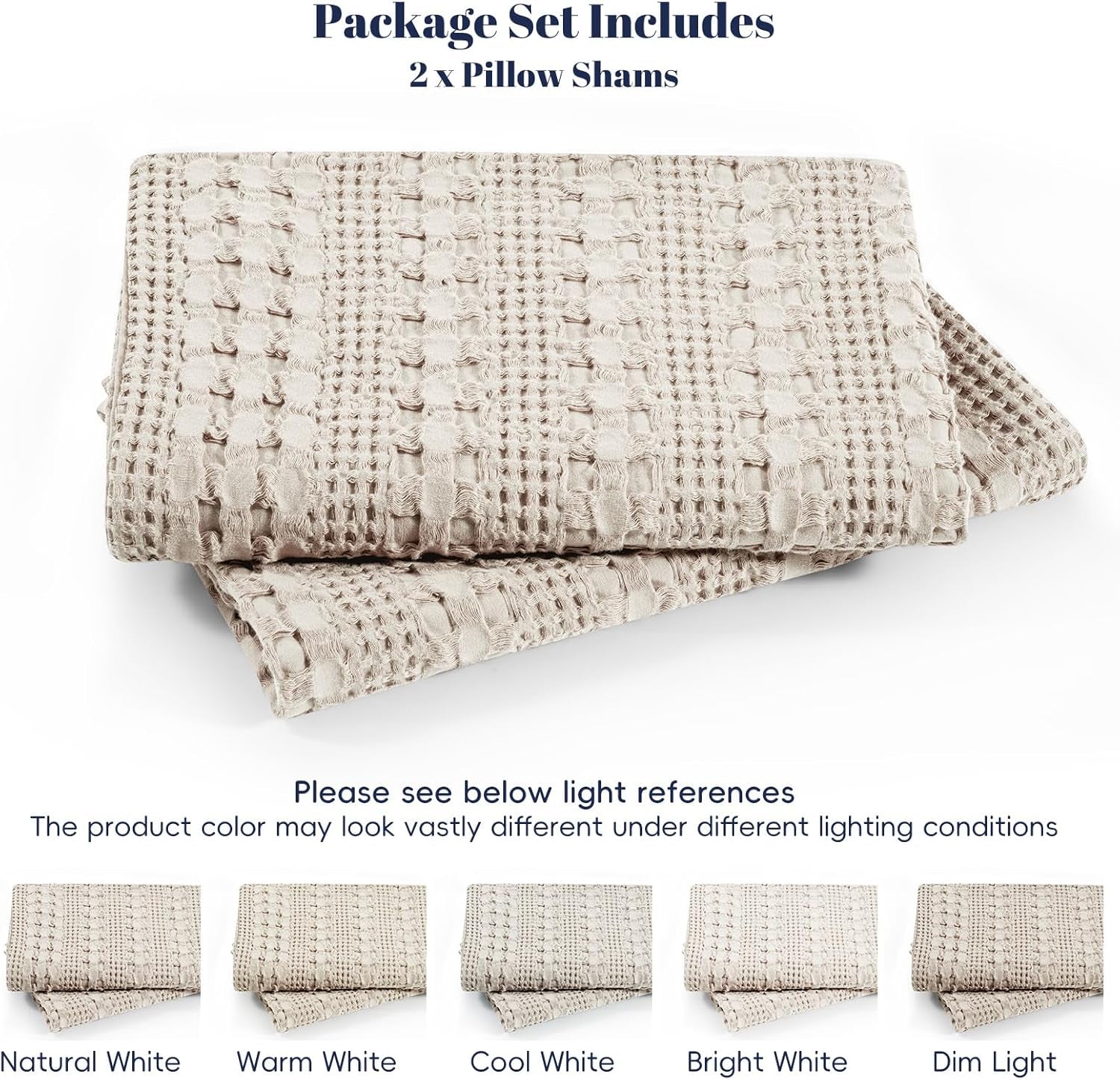 100% Cotton Waffle Pillow Shams King Size, 2 Pack 20" X 36" Soft Skin-Friendly Pillowcases, No Filling, Aesthetic Woven and Breathable Waffle Weave Pillow Case Covers for Bed, Oatmeal