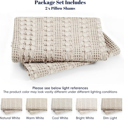 100% Cotton Waffle Pillow Shams King Size, 2 Pack 20" X 36" Soft Skin-Friendly Pillowcases, No Filling, Aesthetic Woven and Breathable Waffle Weave Pillow Case Covers for Bed, Oatmeal