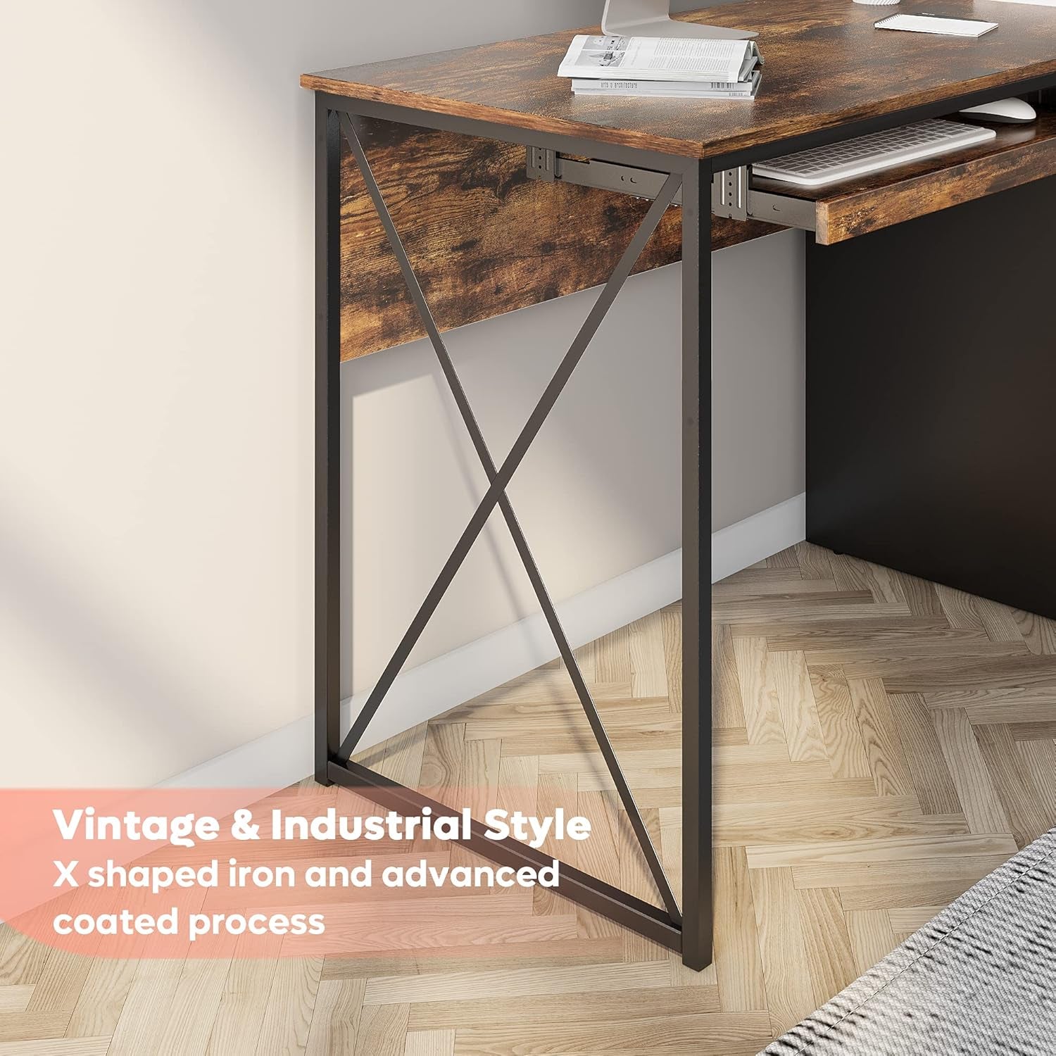Office Desk with Drawers, 55 Inch Industrial Computer Desk with Storage, Wood Teacher Desk with Keyboard Tray & File Drawer for Home Office, Rustic Brown