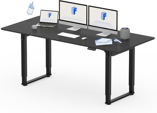 4 Leg Standing Desk 71 X 32 Inch Electric Adjustable Height Sit Stand Desk with Splice Board Home Office Desk, Black Top + Black Frame