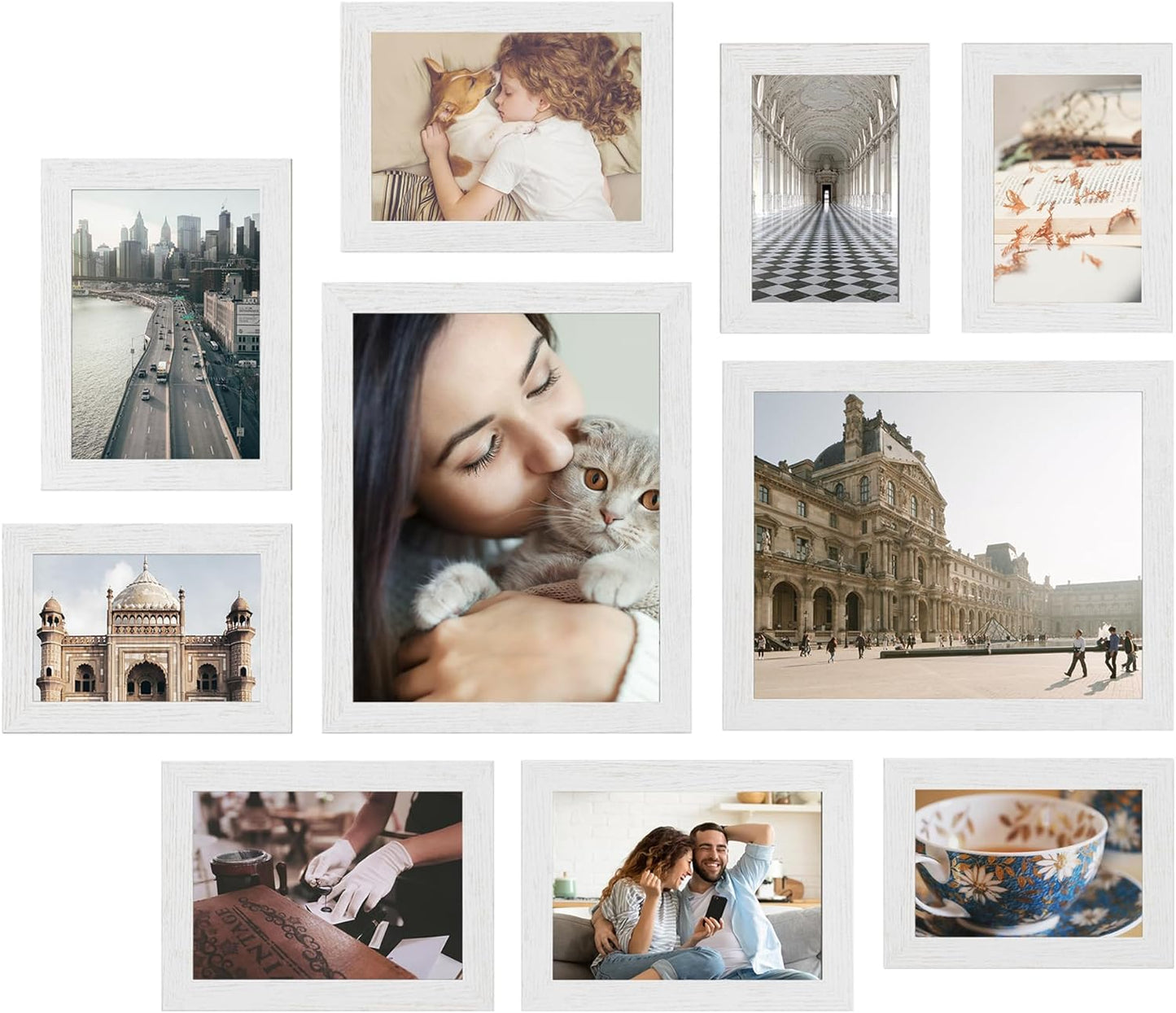 Picture Frames, Collage Picture Frames Set of 10, Two 8X10, Four 5X7, Four 4X6, Photo Frame for Wall Gallery Decor, Table Display, Glass, Rustic Brown URPF010X01