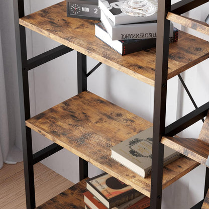 Bookshelf, Bookshelves and Bookcases, Triple Wide 5 Tiers Book Shelf with Baffles, Industrial Bookshelf with Metal Frame for Living Room, Home Office