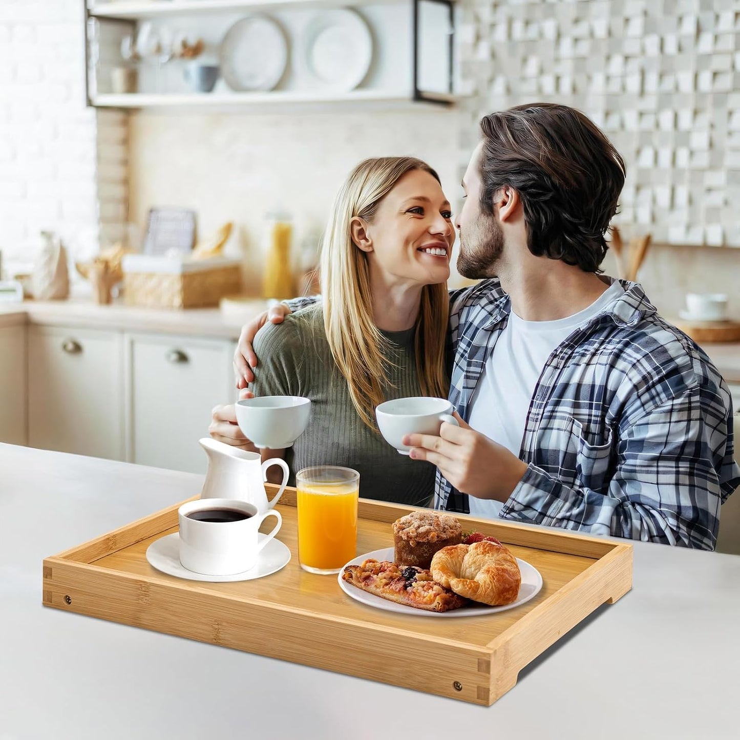 Bamboo Bed Tray Table with Foldable Legs, Breakfast Tray, Laptop Desk for Bed or Sofa,Serving,Tv Table Kitchen, Eating,Working, Reading (Beige)