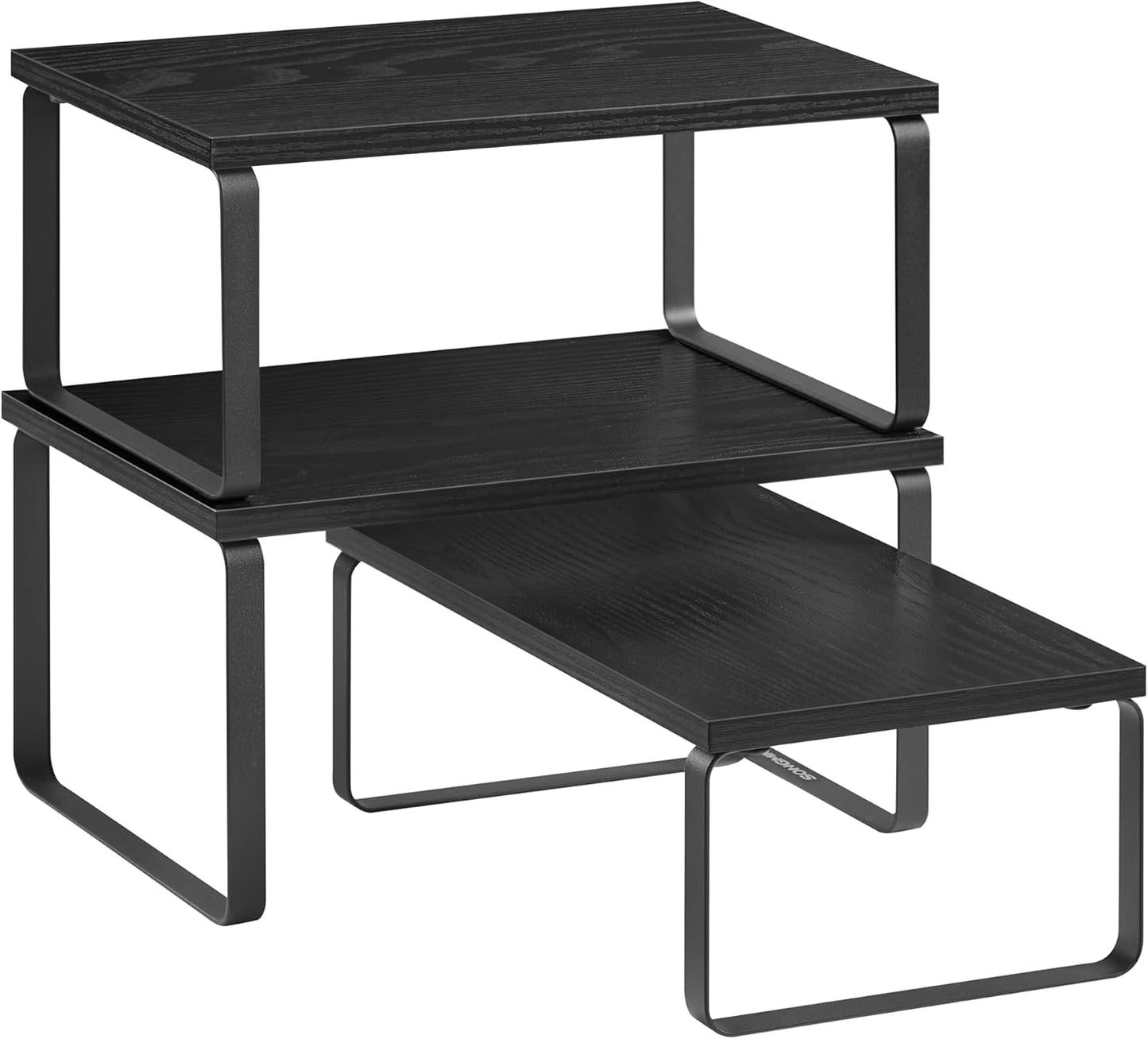 Cabinet Organizer Shelf, Set of 3 Kitchen Counter Shelves, Kitchen Storage, Spice Rack, Stackable, Expandable, Ink Black and Natural Beige UKCS014B01