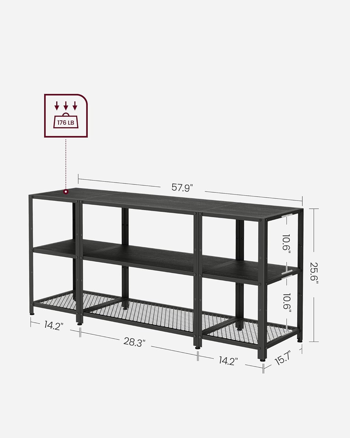 TV Stand for 65 Inches Tvs, Industrial Entertainment Center, Modern TV Console with Open Storage Shelves for Living Room, Bedroom, Black ULTV105B22