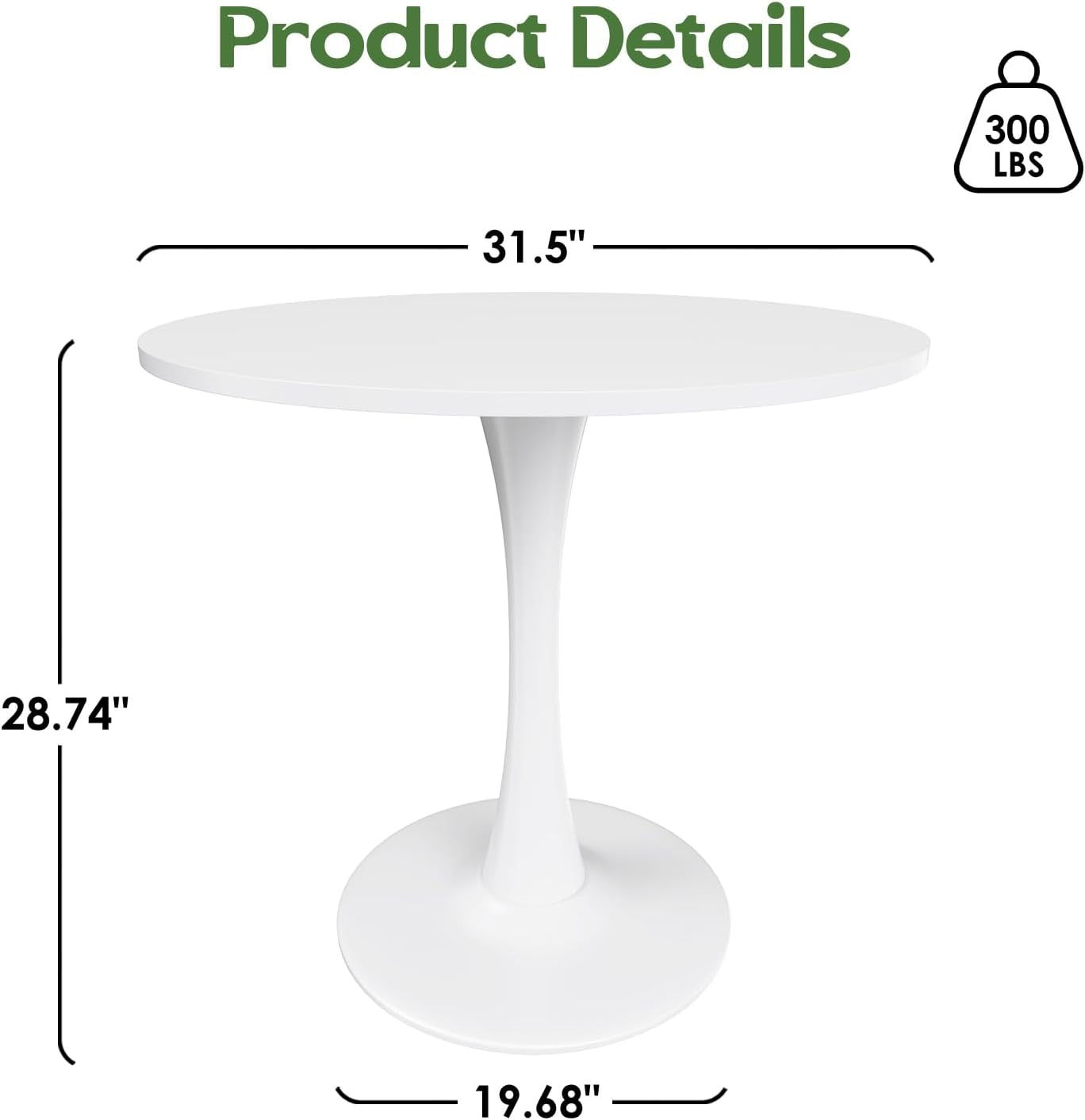 31.5" Small round Dining Table Seats up to 2-4 People,Wood Tabletop Tulip Dining Table with Metal Pedestal Base
