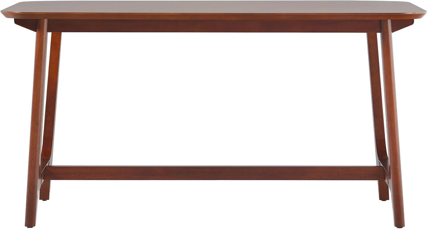 Mid-Century Modern Solid Wood Trestle Base Dining Table, 60 Inch, Walnut Veneer