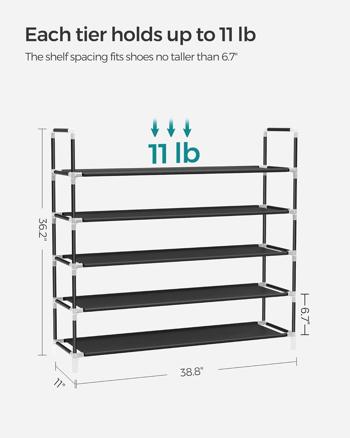 5-Tier Shoe Rack, Shoe Storage for Hallway Closet, Slim and Space-Saving, Metal Frame, Non-Woven Fabric Shelves, Black ULSH55H