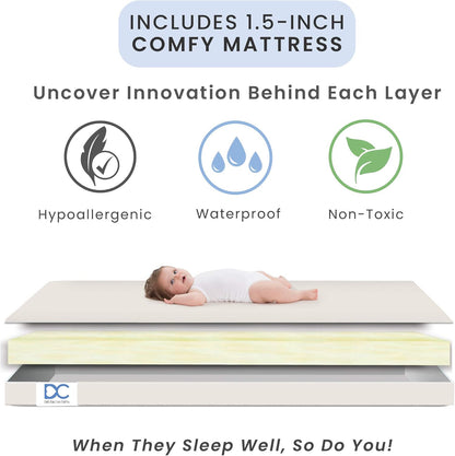 Folding Portable Mini Baby Crib with 1.5-Inch Mattress - Greenguard Gold Certified, White
