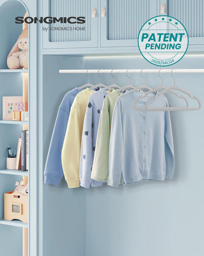 Kids Hangers 50 Pack, 14 X 8 Inches, Non-Slip Velvet Baby Hangers for Closet, Space-Saving, Wide Shoulder Notches, Dove Gray UCRF038G01