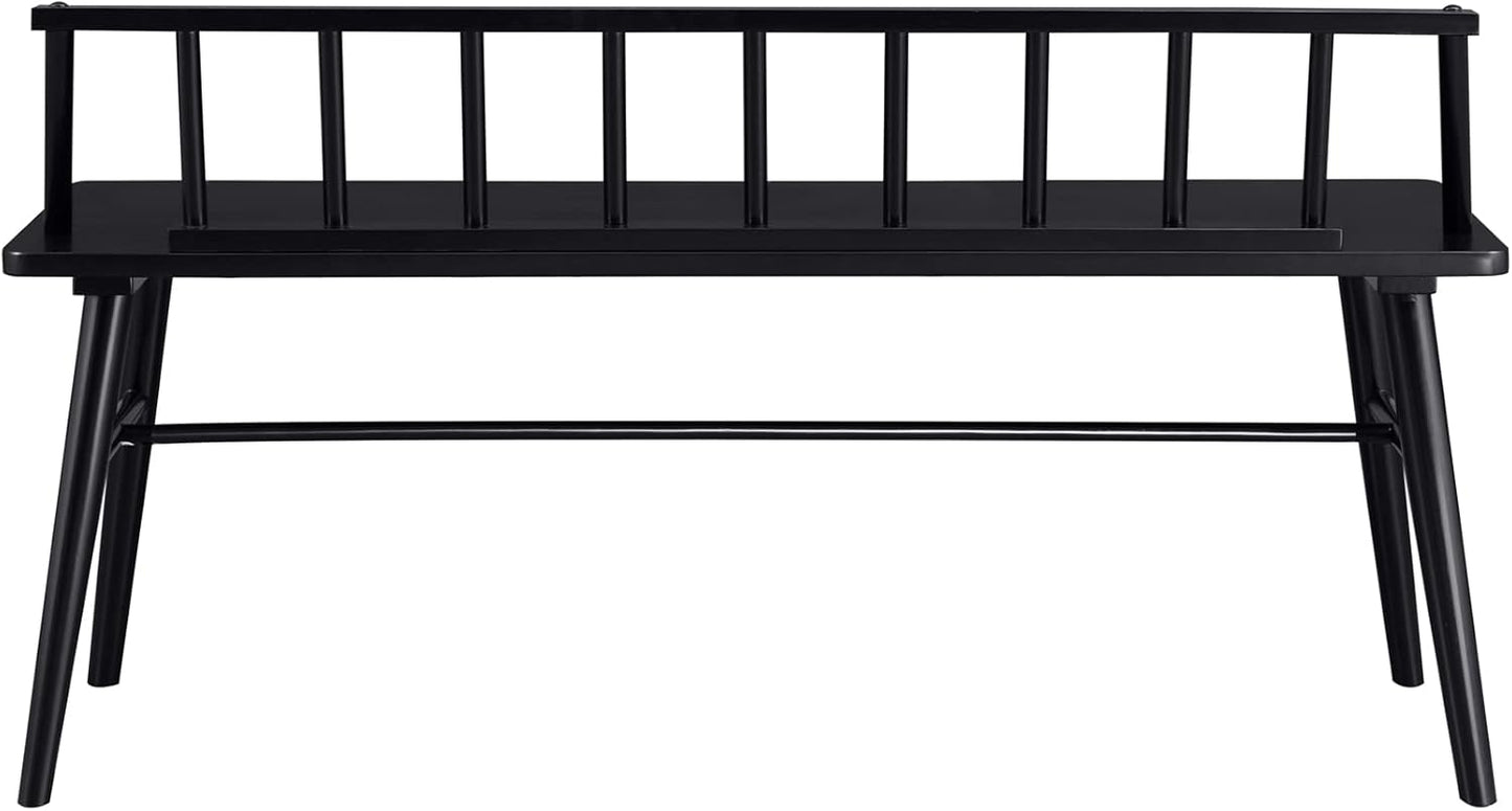 Lennon Boho Solid Wood Low Spindle-Back Bench, 47 Inch, Black