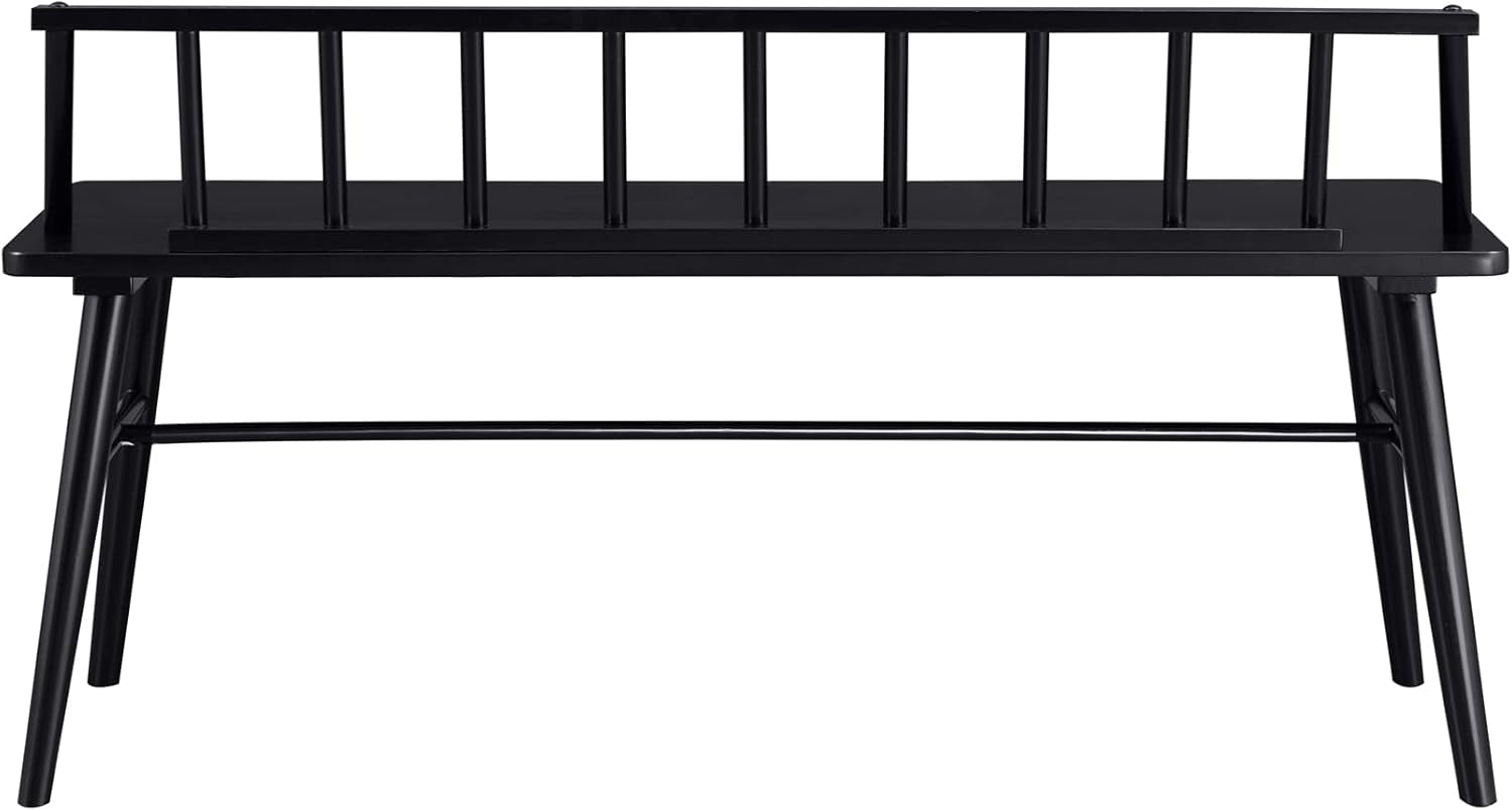 Lennon Boho Solid Wood Low Spindle-Back Bench, 47 Inch, Black