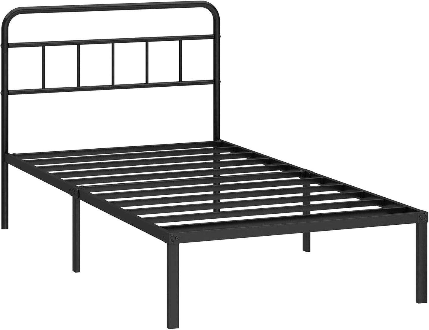 12 Inches Twin Size Bed Frame with Minimalist Headboard,Metal Platform Base with Strong Metal Slats,Mattress Foundation for under Bed Storage,Easy Assembly,Black